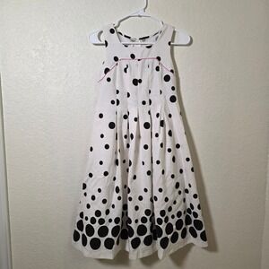 Bonnie Jean Dress Girl's‎ Size 12 Sleeveless White Black Polka Dot Formal Ribbon